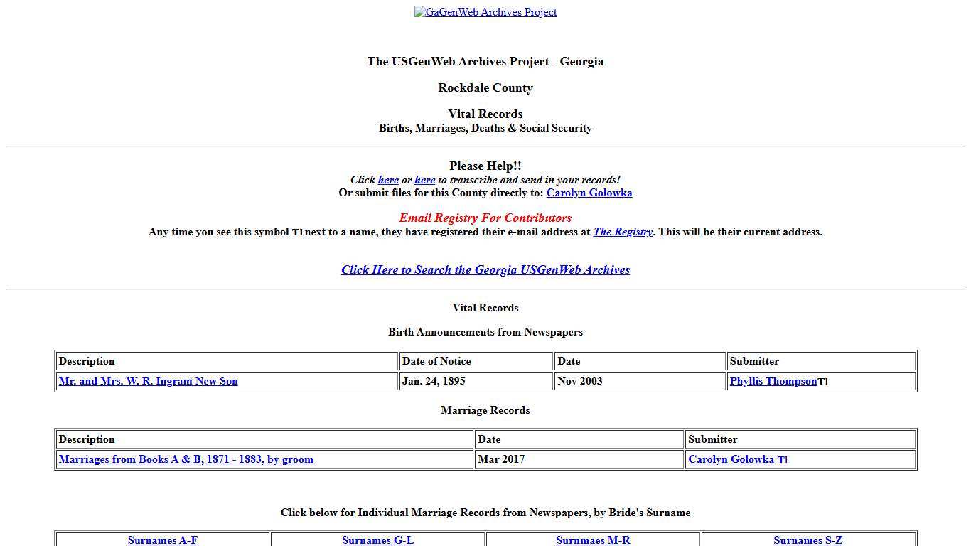 The USGenWeb Archives Project: Rockdale County, Georgia - Vital Records