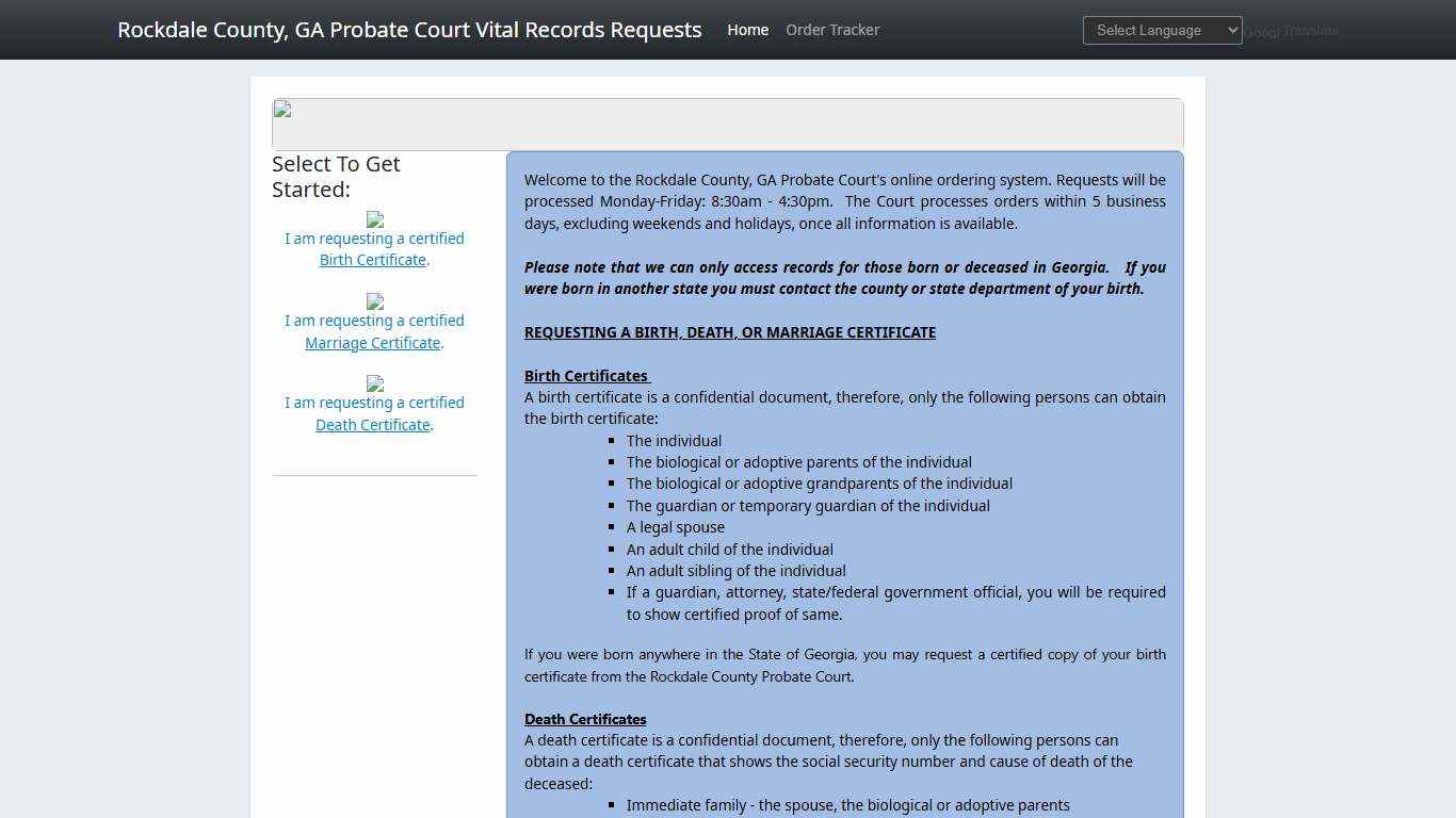 Rockdale County, GA Probate Court Online Vital Records Request